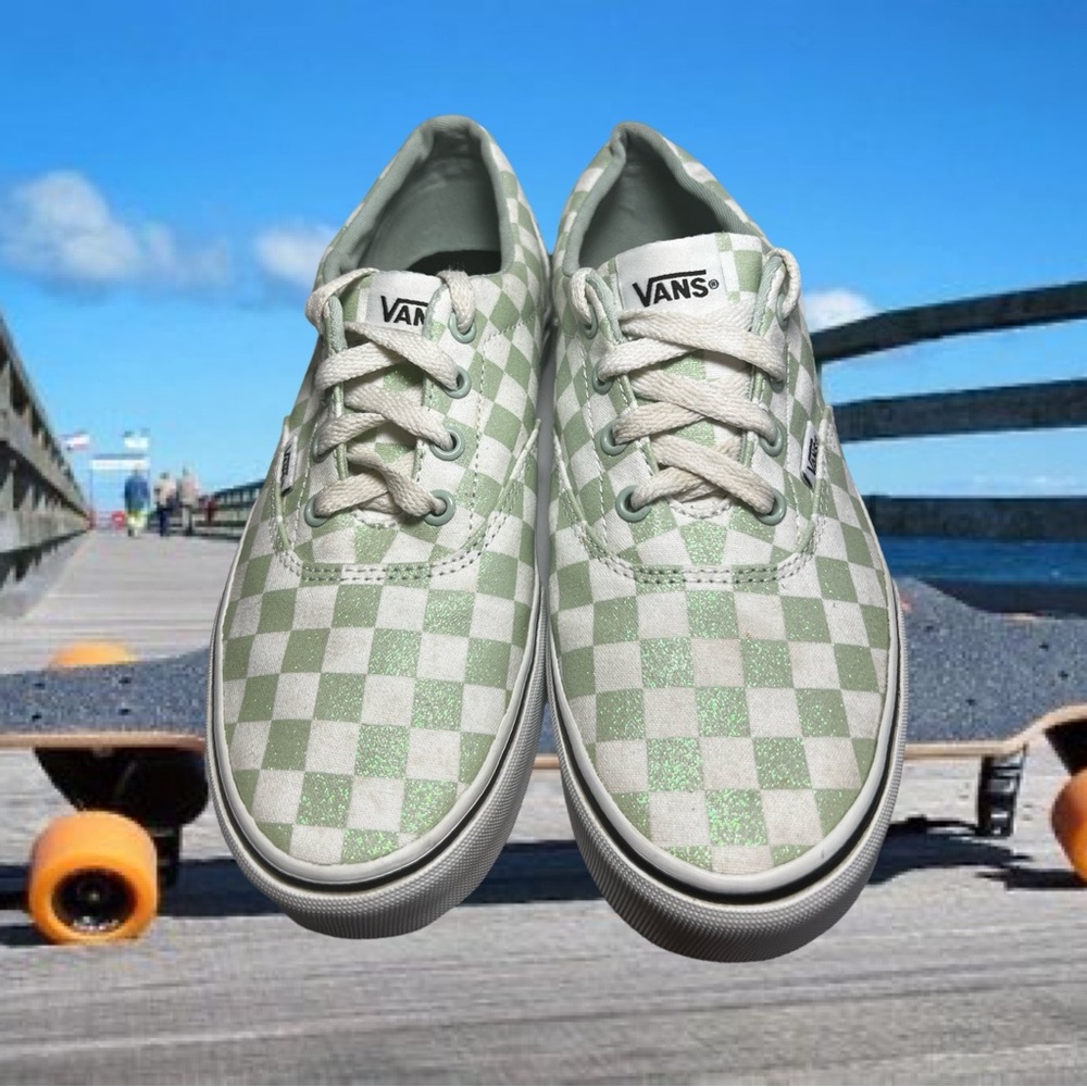 Vans Doheny Glitter Mint Checkerboad Lace UPS Size 8.5 Womens